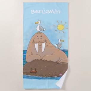 Serviette De Plage Illustration drôle de morse joyeux