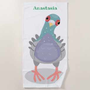 Serviette De Plage Illustration drôle de pigeon curieux