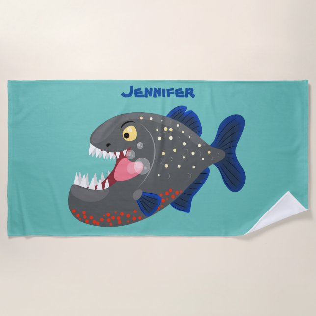 Serviette De Plage Illustration drôle de piranha affamée (Devant)
