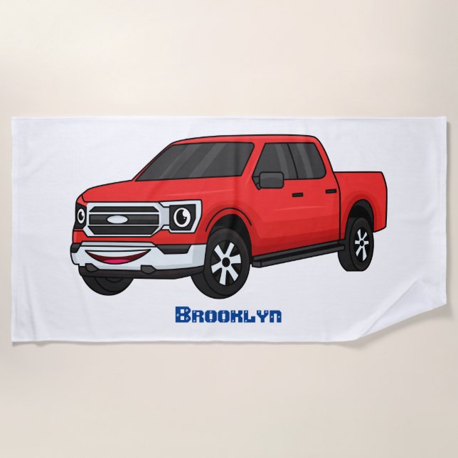 Serviette De Plage Illustration d'une camionnette rouge mou (Devant)