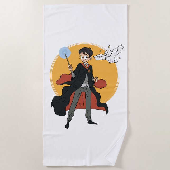 Serviette De Plage Illustration HARRY POTTER™ et Hedwig (Devant)