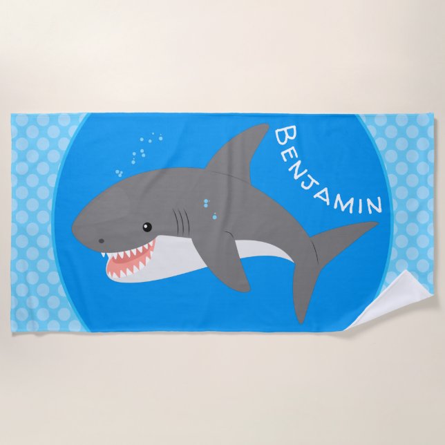 Serviette De Plage Illustration joyeuse du grand requin blanc (Devant)