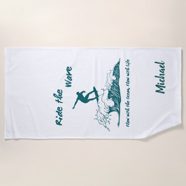 Serviette De Plage Illustration motivationnelle de surf "Ride the Wav (Devant)