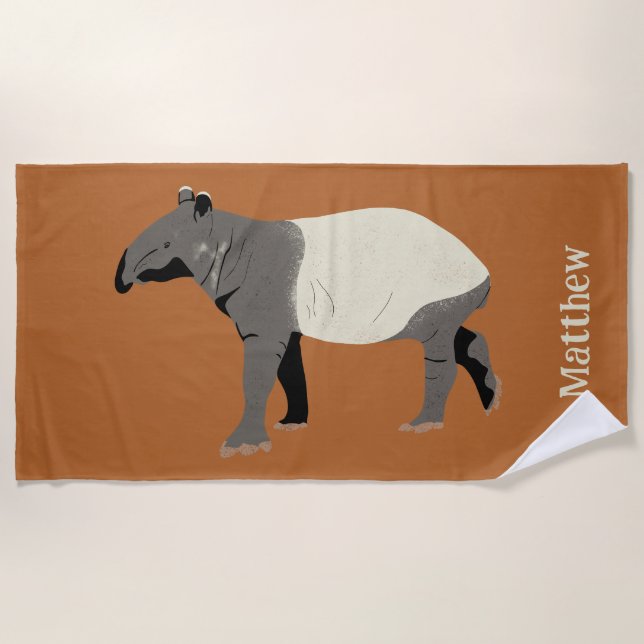 Serviette De Plage Illustration personnalisée de tapir malais ou asia (Devant)