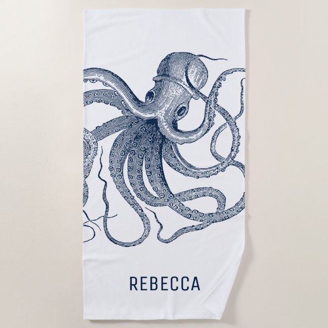 Serviette De Plage Illustration Royal Blue Octopus (Devant)