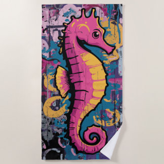 Serviette De Plage Illustration Splash Art Cheval Marin Coloré