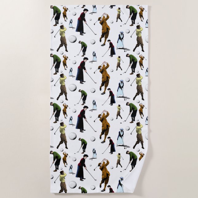 Serviette De Plage Illustrations de l'Motif des golfeurs Retro (Devant)