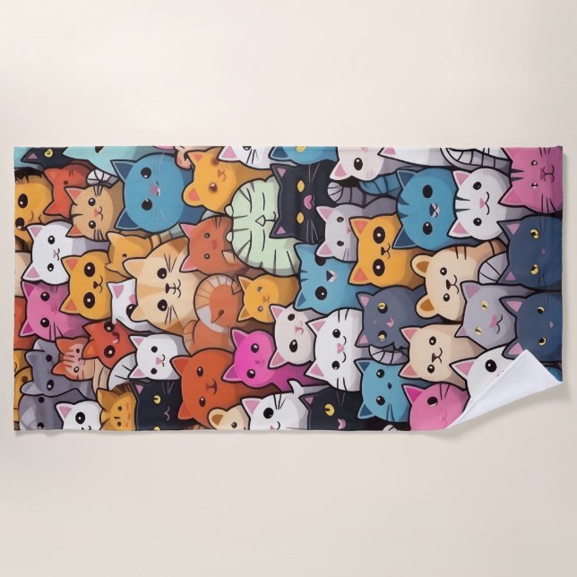 Serviette De Plage Imaginaire Feline : Cute Anime Cats Galore (Devant)
