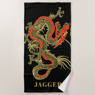 Serviette De Plage Imaginaire rouge noir chinois Dragon Monogramme