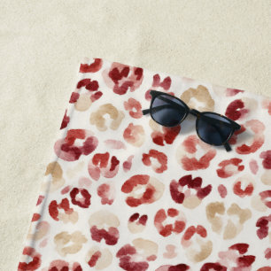 Serviette De Plage Impression d'animal léopard crème rouge