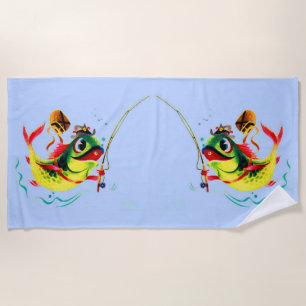 Serviette De Plage Impression de poisson de pêche des années 1940