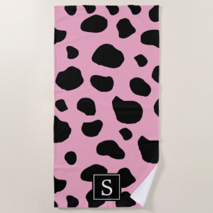 Serviette De Plage Impression de vache, Spots de vache, Vache rose, M