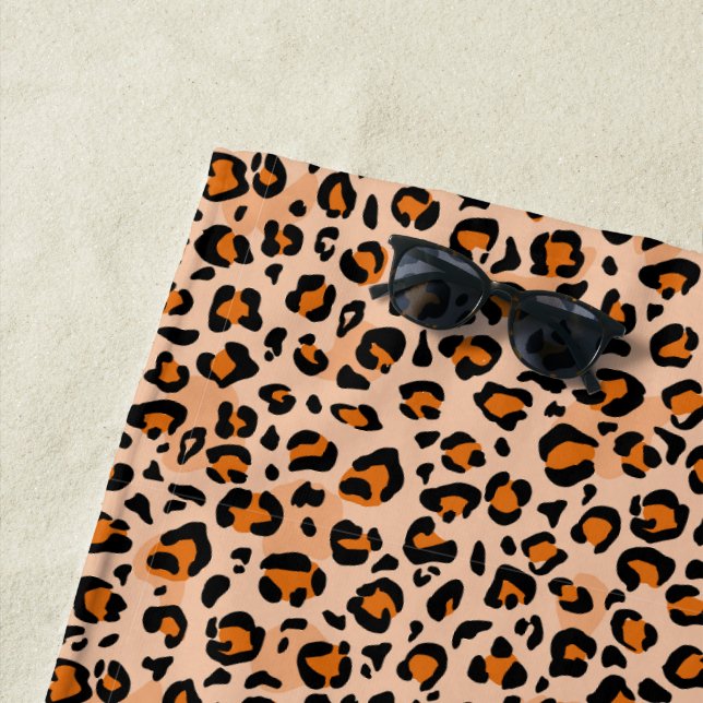 Serviette De Plage Impression léopard orange et marron (En situation)