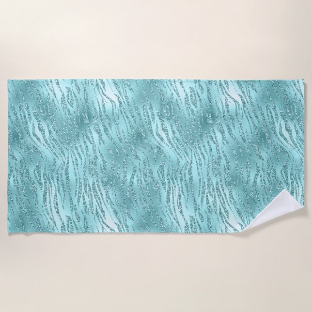 Serviette De Plage Impression Zebra Mint Glitzy (Devant)