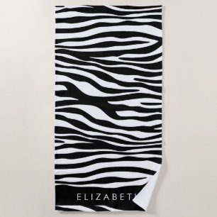Serviette De Plage Impression Zèbre, Grilles, Noir Et Blanc, Votre No