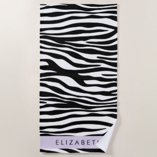 Serviette De Plage Impression Zèbre, Grilles, Noir Et Blanc, Votre No