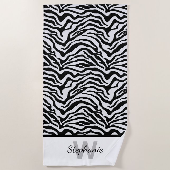 Serviette De Plage Impression Zèbre noir et blanc (Devant)