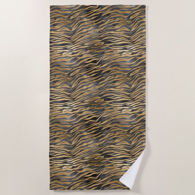 Serviette De Plage Imprimante Black Glitzy Sparkle Zebra (Devant)