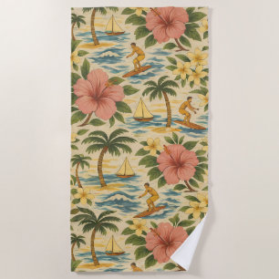 Serviette De Plage Imprimé de chemise hawaïenne délavé du milieu du s
