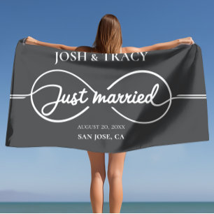 Serviette De Plage Infinity Just Married, Mr & Mrs, Lune de miel, Nom
