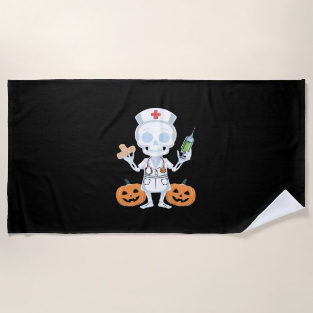 Serviette De Plage Infirmière d'Halloween Squelette drôle Plaisanteri (Devant)