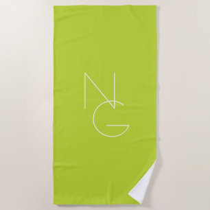 Serviette De Plage Initiales de chevauchement modernes 2   Lime vert