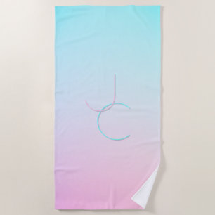 Serviette De Plage Initiales de chevauchement modernes 2   Rose turqu