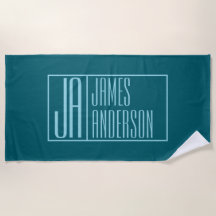 Initiales et nom modernes | Turquoise foncé et ble