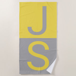 Serviette De Plage Initiales modernes jaunes et gris Monogramme