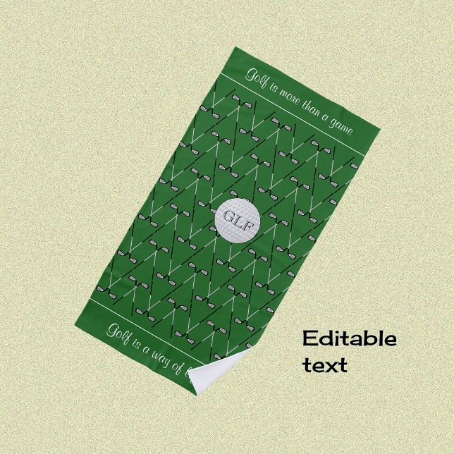 Serviette De Plage Initiales texte personnalisé à motif vert (Créateur téléchargé)