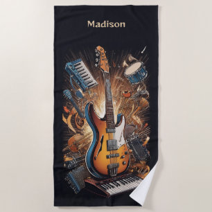 Serviette De Plage Instruments de musique de nom personnalisé