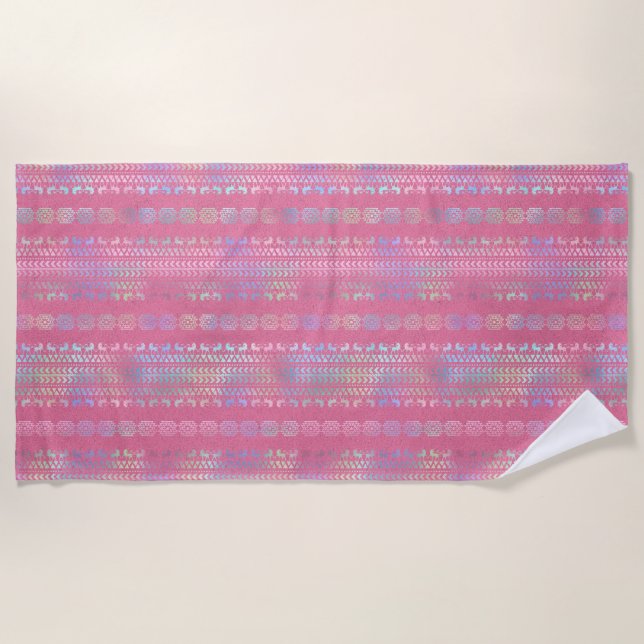 Serviette De Plage Iridescente Bohemian Unicorn Motif (Devant)