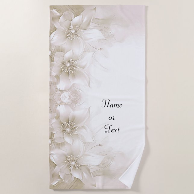 Serviette De Plage Ivory White Flowers Beach Towel (Devant)