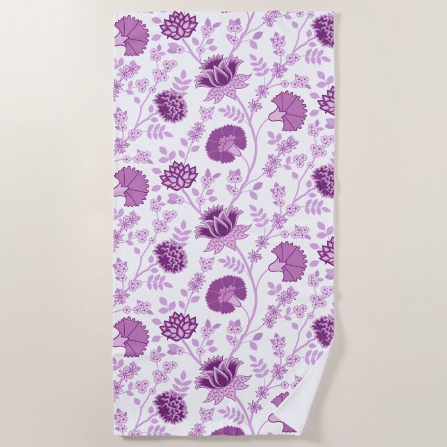 Serviette De Plage Jacobean Floral Grand Motif rose sur blanc (Devant)