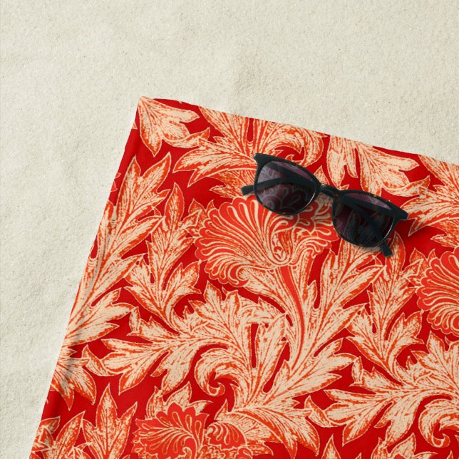 Serviette De Plage Jacobean Flower Damask, Mandarin et orange clair (En situation)