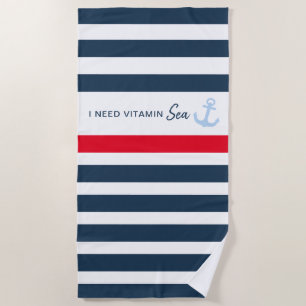 Serviette De Plage J'Ai Besoin De Vitamine Mer Ancre De Bande Nautiqu