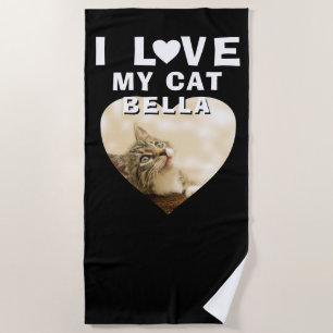 Serviette De Plage J'aime mon chat Coeur Photo Nom du chat Noir