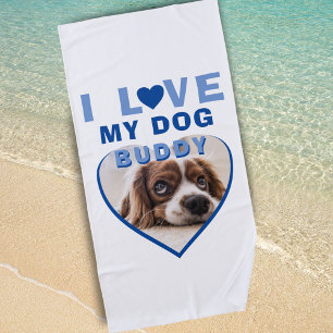 Serviette De Plage J'aime mon chien Blue Heart Nom de l'animal de com