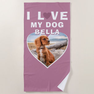 Serviette De Plage J'aime mon chien rose Coeur photo Nom du chien