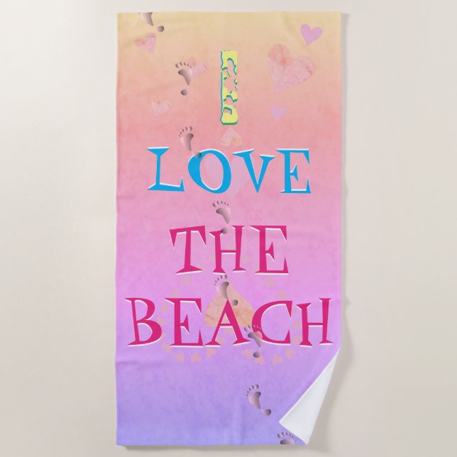 Serviette De Plage "J'aime (votre texte)" Plage Sunrise Empreintes (Devant)