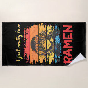 Serviette De Plage J'aime vraiment Ramen rétro Anime