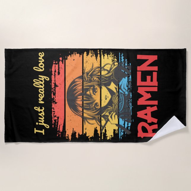 Serviette De Plage J'aime vraiment Ramen rétro Anime (Devant)