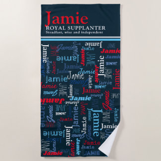 Serviette De Plage Jamie nom personnalisé signifiant rouge bleu blanc
