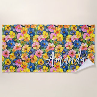 Serviette De Plage Jardin Botanique De Fleurs Colorées Motif Floral