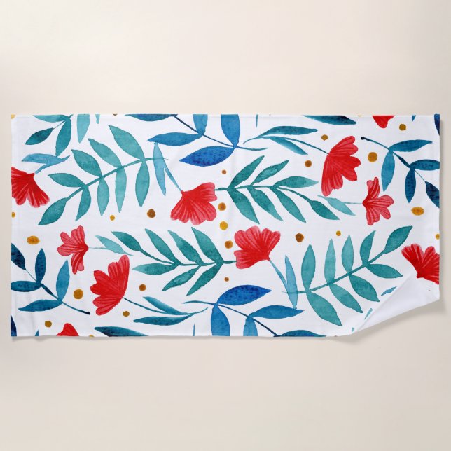 Serviette De Plage Jardin magique - rouge et turquoise (Devant)