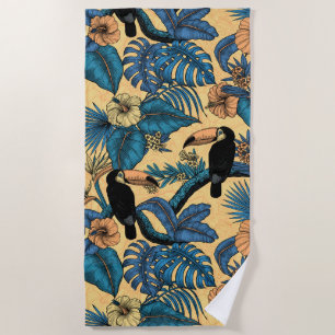 Serviette De Plage Jardin toucan en jaune et bleu