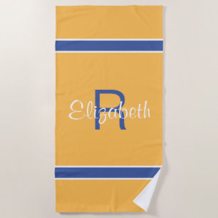 Serviette De Plage Jaune Bleu Blanc Personnalisé Nom initial