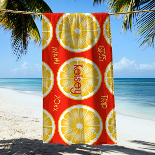 Serviette de plage jaune orange tranche de citron 
