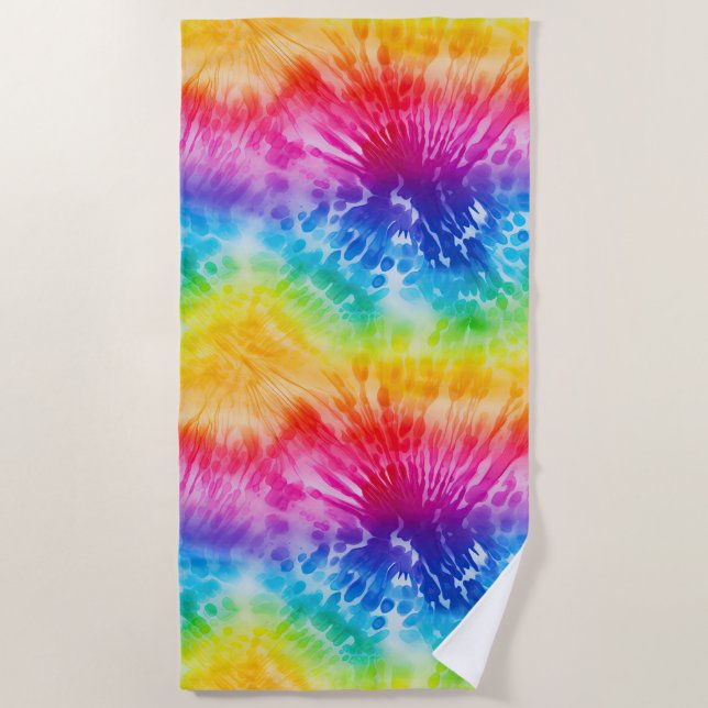 Serviette De Plage Jaune, Rouge, Rose, Violet, Teinture Aqua Tie (Devant)