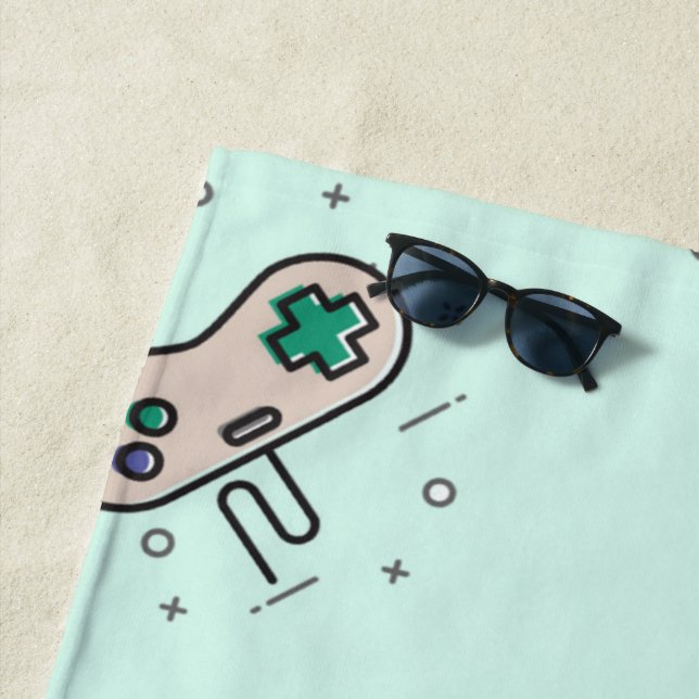 Serviette De Plage Jeu gris joystick sur bleu (En situation)